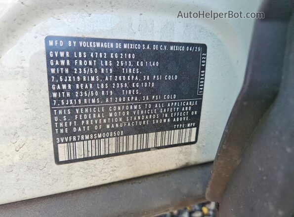 3VVFR7RM8SM008508 2025 VOLKSWAGEN TIGUAN Белый Вид подкапотного пространства