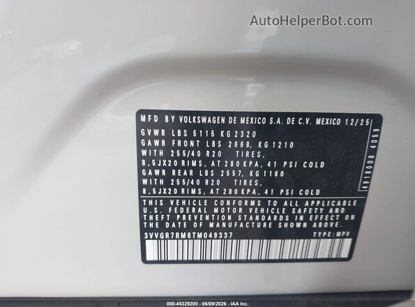 3VVGR7RM6TM049337 2026 VOLKSWAGEN TIGUAN Cream 