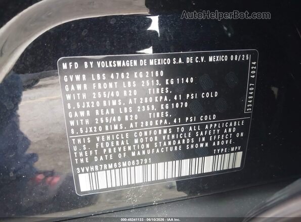 3VVHR7RM6SM063791 2025 VOLKSWAGEN TIGUAN Черный Вид подкапотного пространства