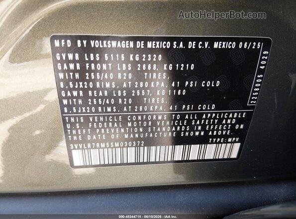 3VVLR7RM5SM030372 2025 VOLKSWAGEN TIGUAN Green Widok komory silnika