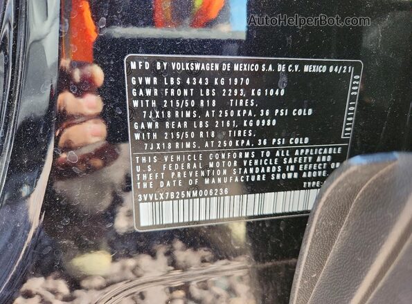 3VVLX7B25NM006236 2022 VOLKSWAGEN TAOS Black Vista de la etiqueta del VIN