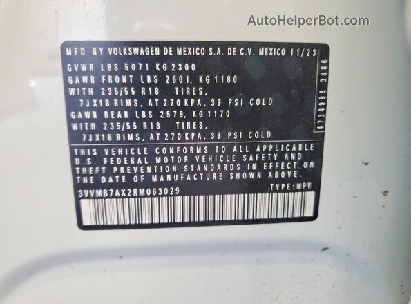 3VVMB7AX2RM063029 2024 VOLKSWAGEN TIGUAN White VIN sticker view