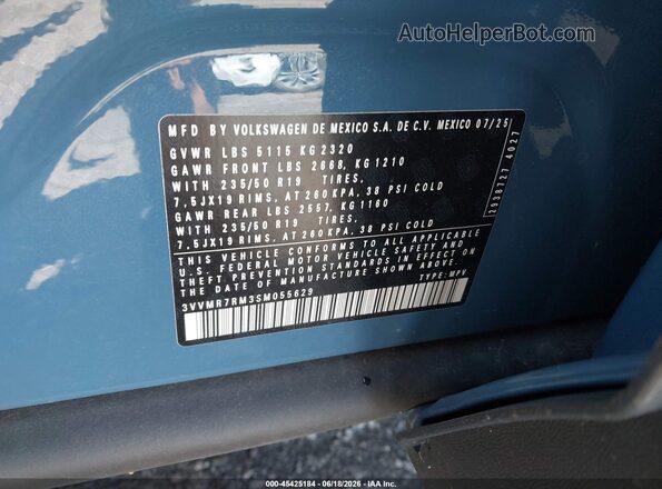 3VVMR7RM3SM055629 2025 VOLKSWAGEN TIGUAN Синий Вид подкапотного пространства