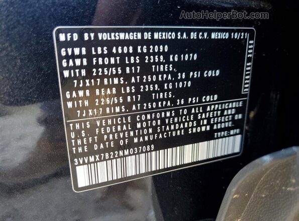 3VVMX7B22NM037089 2022 VOLKSWAGEN TAOS Черный Панорамный вид салона 360°