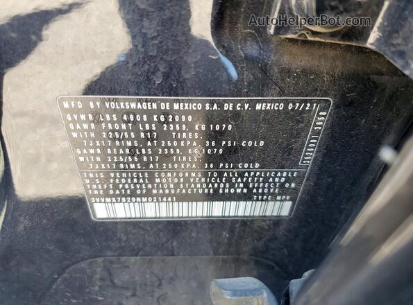 3VVMX7B29NM021441 2022 VOLKSWAGEN TAOS Black VIN կոդի պիտակի տեսք