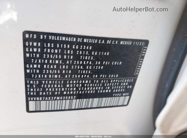 3VVNB7AX2PM035653 2023 VOLKSWAGEN TIGUAN White Engine compartment view