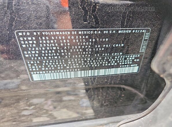 3VVNB7AX2PM067194 2023 VOLKSWAGEN TIGUAN Black Вид наклейки з VIN-кодом