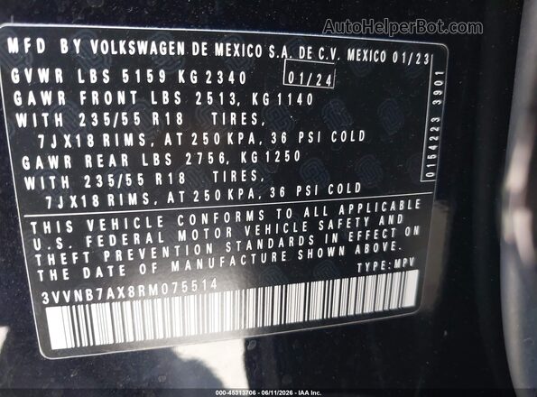 3VVNB7AX8RM075514 2024 VOLKSWAGEN TIGUAN Black Widok komory silnika