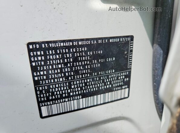 3VVNB7AX9PM131960 2023 VOLKSWAGEN TIGUAN White 