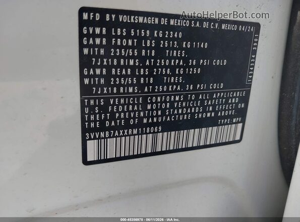 3VVNB7AXXRM118069 2024 VOLKSWAGEN TIGUAN White Engine compartment view