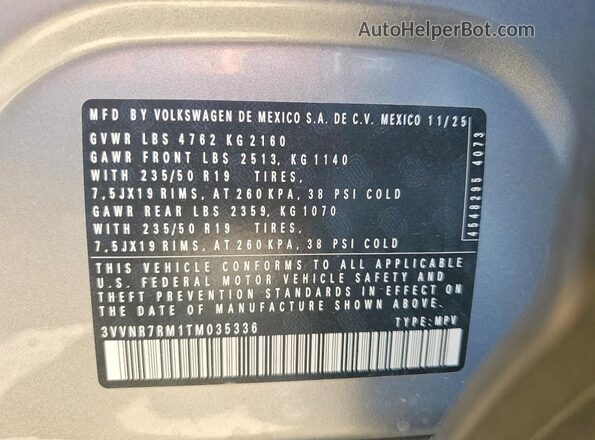 3VVNR7RM1TM035336 2026 VOLKSWAGEN TIGUAN Silver VIN კოდის სტიკერის ხედი