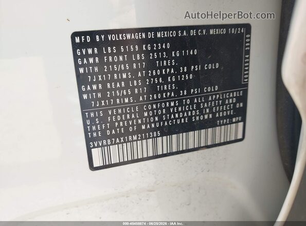 3VVRB7AX1RM211385 2024 VOLKSWAGEN TIGUAN White Vista del compartimento del motor
