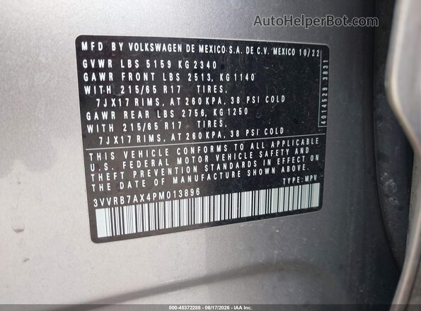 3VVRB7AX4PM013896 2023 VOLKSWAGEN TIGUAN Серый Вид подкапотного пространства