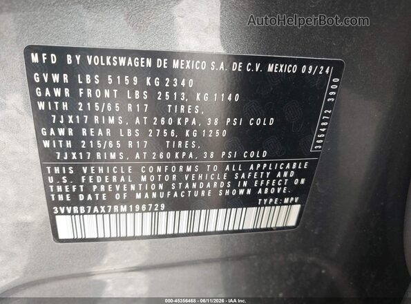 3VVRB7AX7RM196729 2024 VOLKSWAGEN TIGUAN Gray Շարժիչի բաժամունքի տեսք