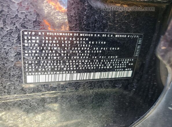3VVRB7AX9PM063189 2023 VOLKSWAGEN TIGUAN Black Widok naklejki z numerem VIN