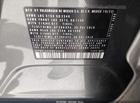 3VVRB7AX9RM036089 2024 VOLKSWAGEN TIGUAN Gray Շարժիչի բաժամունքի տեսք