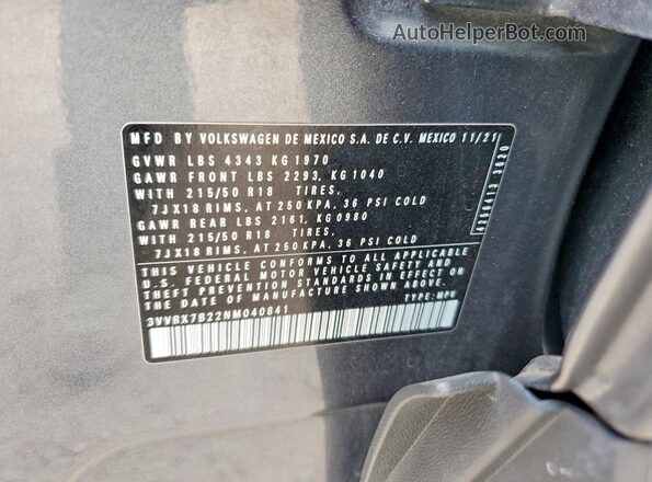 3VVRX7B22NM040841 2022 VOLKSWAGEN TAOS Gray 