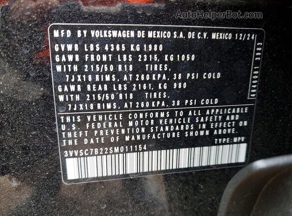 3VVSC7B22SM011154 2025 VOLKSWAGEN TAOS Black Widok wnętrza 360 stopni