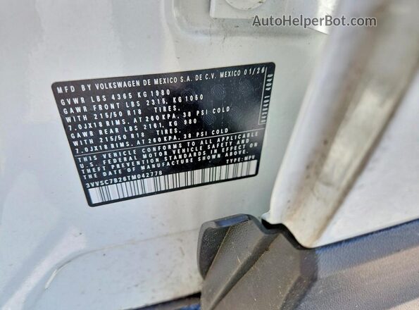 3VVSC7B26TM042778 2026 VOLKSWAGEN TAOS Белый Вид наклейки с VIN-кодом