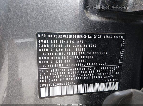3VVSX7B20RM003407 2024 VOLKSWAGEN TAOS Gray Вид підкапотного простору