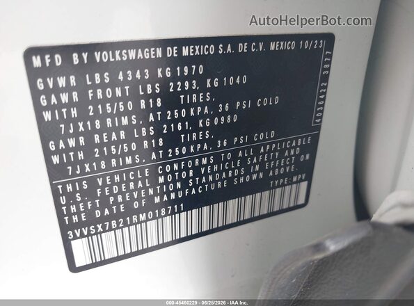3VVSX7B21RM018711 2024 VOLKSWAGEN TAOS White Vista del compartimento del motor