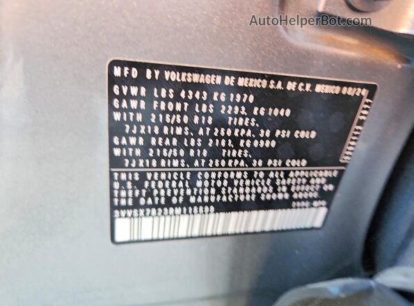 3VVSX7B23RM115599 2024 VOLKSWAGEN TAOS Silver Widok naklejki z numerem VIN