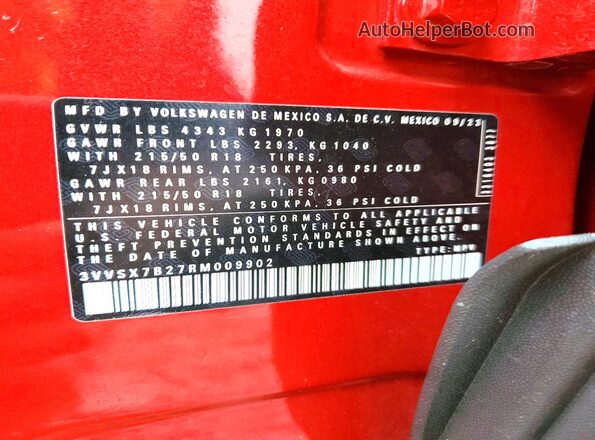3VVSX7B27RM009902 2024 VOLKSWAGEN TAOS Red Widok komory silnika