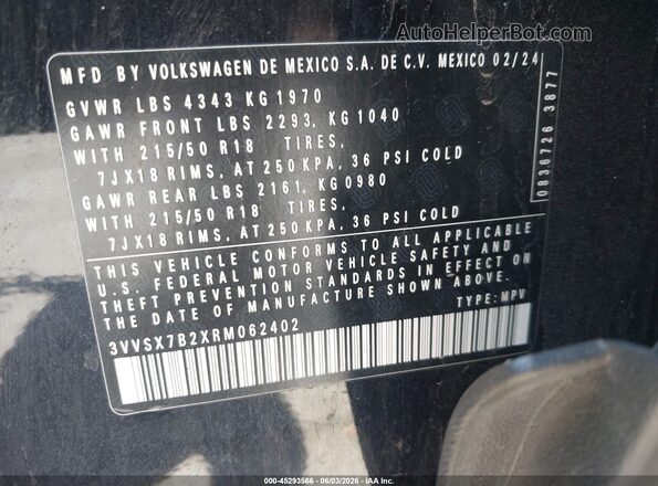 3VVSX7B2XRM062402 2024 VOLKSWAGEN TAOS Black Вид підкапотного простору