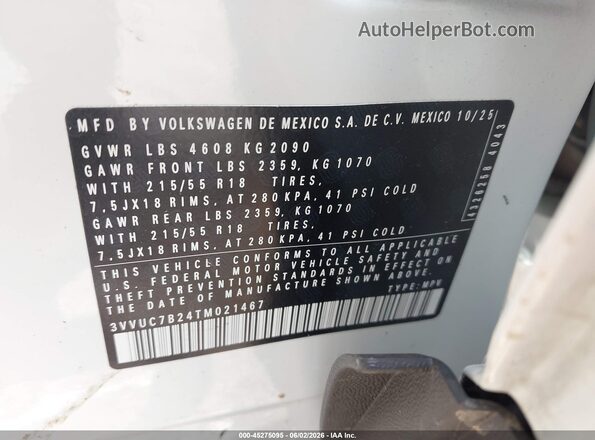 3VVUC7B24TM021467 2026 VOLKSWAGEN TAOS White Widok komory silnika