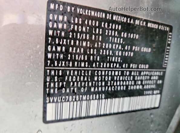 3VVUC7B25TM065610 2026 VOLKSWAGEN TAOS Silver VIN կոդի պիտակի տեսք
