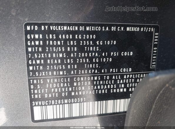 3VVUC7B28SM080391 2025 VOLKSWAGEN TAOS Gray 