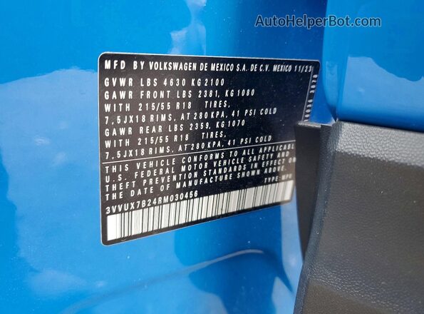 3VVUX7B24RM030456 2024 VOLKSWAGEN TAOS Blue Вид наклейки з VIN-кодом