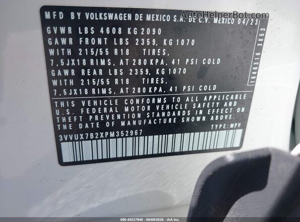3VVUX7B2XPM352967 2023 VOLKSWAGEN TAOS White Շարժիչի բաժամունքի տեսք