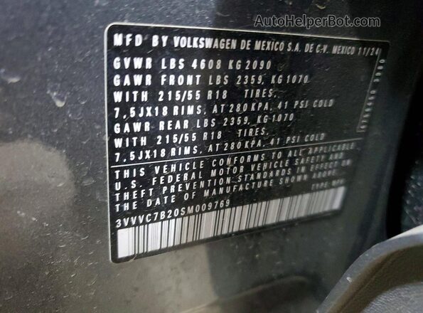 3VVVC7B20SM009769 2025 VOLKSWAGEN TAOS Gray VIN კოდის სტიკერის ხედი