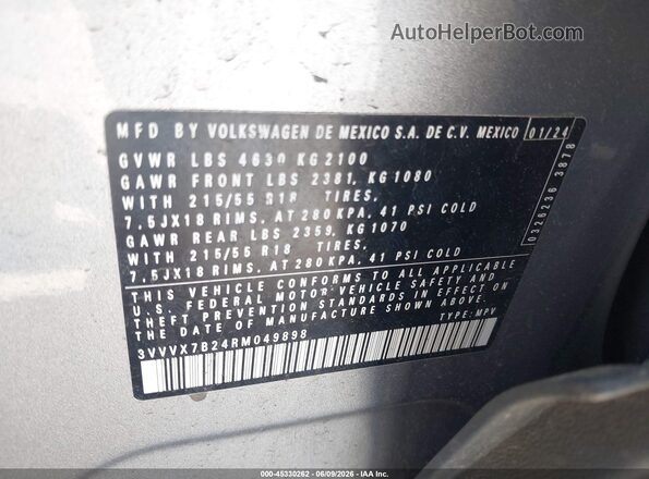 3VVVX7B24RM049898 2024 VOLKSWAGEN TAOS Silver Engine compartment view