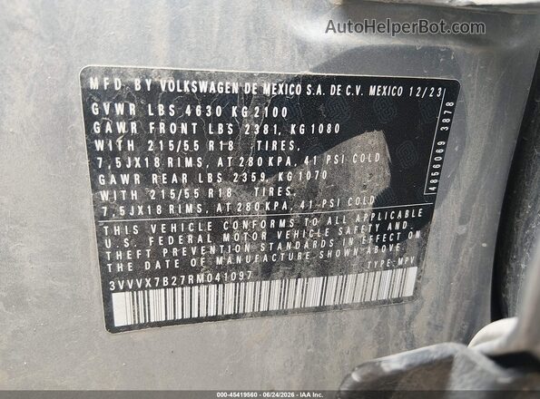 3VVVX7B27RM041097 2024 VOLKSWAGEN TAOS Silver Vista del compartimento del motor