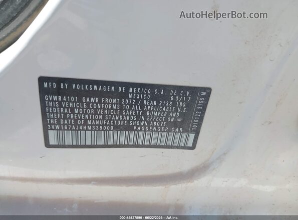3VW167AJ4HM339000 2017 VOLKSWAGEN JETTA Белый Вид подкапотного пространства