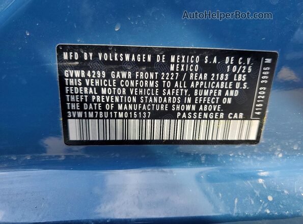 3VW1M7BU1TM015137 2026 VOLKSWAGEN JETTA Blue Engine compartment view