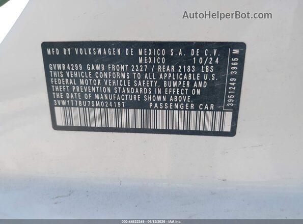 3VW1T7BU7SM024197 2025 VOLKSWAGEN JETTA White ძრავის განყოფილების ხედი