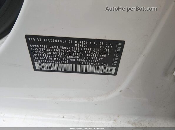 3VW2B7AJ0HM306348 2017 VOLKSWAGEN JETTA White Շարժիչի բաժամունքի տեսք