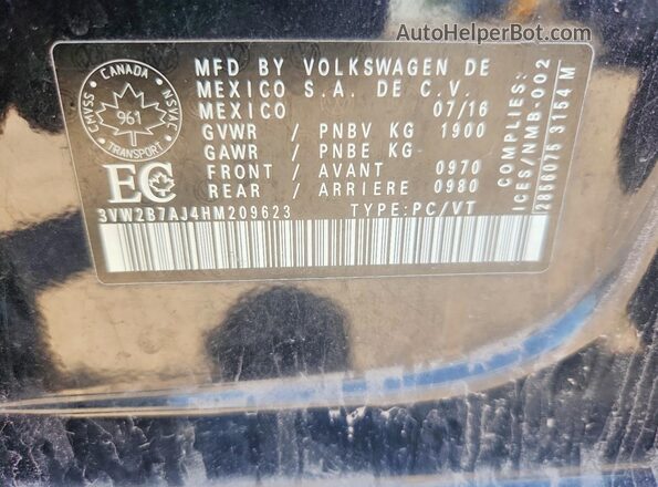 3VW2B7AJ4HM209623 2017 VOLKSWAGEN JETTA Black Vista del compartimento del motor