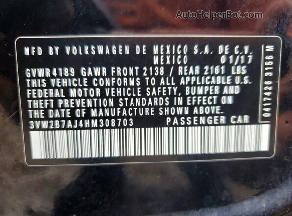 3VW2B7AJ4HM308703 2017 VOLKSWAGEN JETTA Black Vista del compartimento del motor