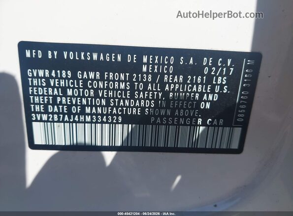 3VW2B7AJ4HM334329 2017 VOLKSWAGEN JETTA White Engine compartment view