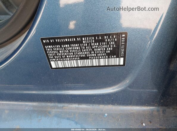 3VW2B7AJ5HM234059 2017 VOLKSWAGEN JETTA Blue Engine compartment view