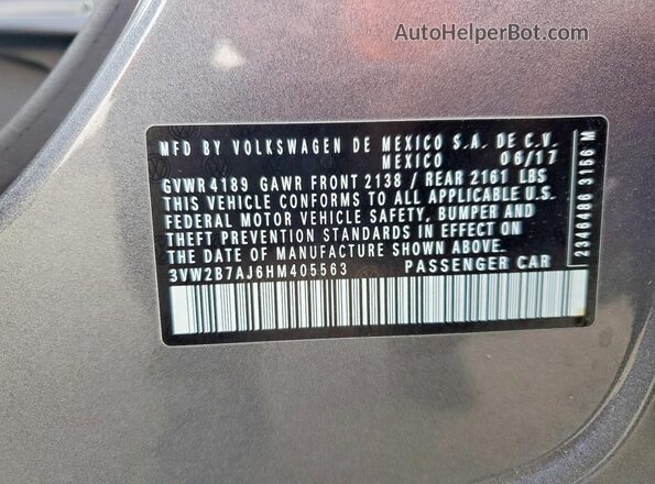 3VW2B7AJ6HM405563 2017 VOLKSWAGEN JETTA Gray 