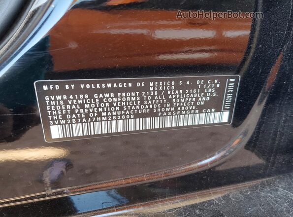 3VW2B7AJ7HM282808 2017 VOLKSWAGEN JETTA Black VIN կոդի պիտակի տեսք