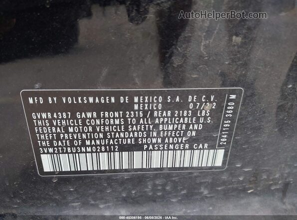 3VW2T7BU3NM028112 2022 VOLKSWAGEN JETTA Black Vista del compartimento del motor