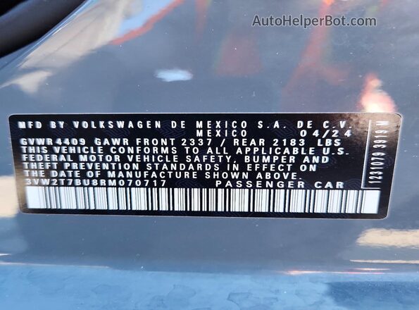 3VW2T7BU8RM070717 2024 VOLKSWAGEN JETTA Gray Вид підкапотного простору