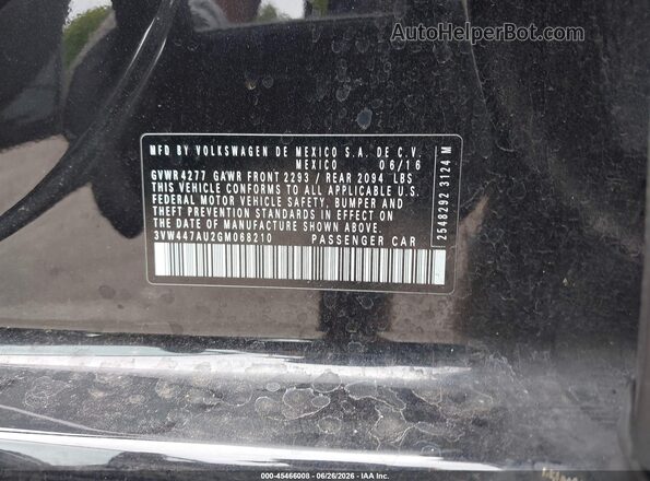 3VW447AU2GM068210 2016 VOLKSWAGEN GOLF Black Engine compartment view