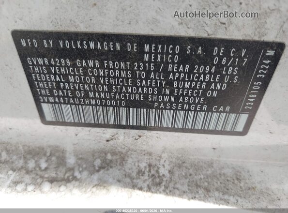 3VW447AU2HM070010 2017 VOLKSWAGEN GOLF Белый Вид подкапотного пространства